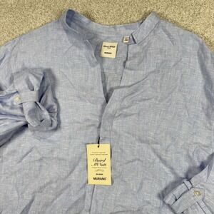 NEW‎ Murano Baird McNutt Blue Linen Roll Sleeve Mandarin Shirt 2XL